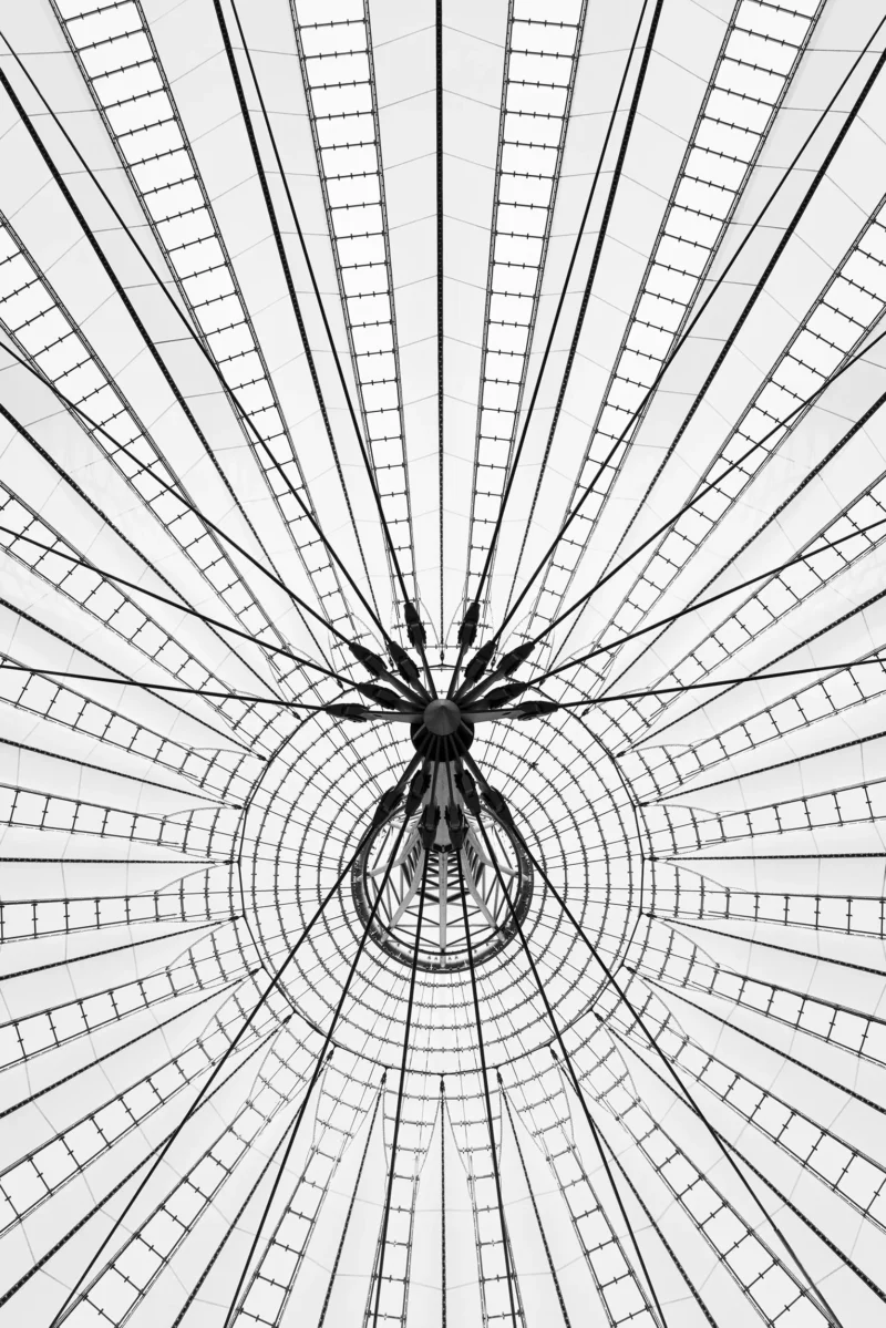 Sony Center, Berlin, Black & White Minimal Architecture Photography, 2022