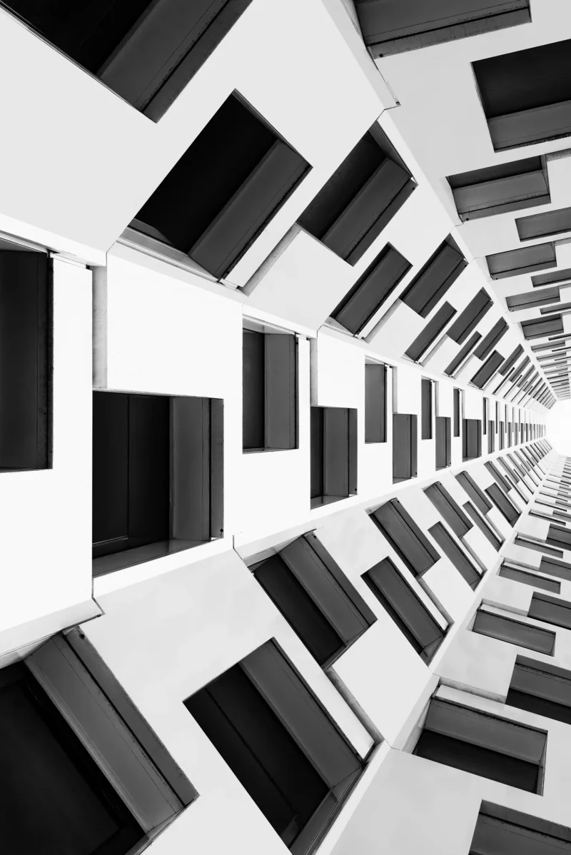 Motel One Upper West, Berlin, Black & White Minimal Architecture Photography, 2022