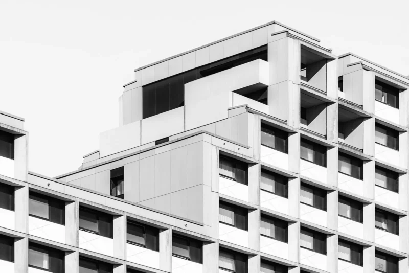 Olympic Village, Munich, Black & White Minimal Architecture Photography, 2021
