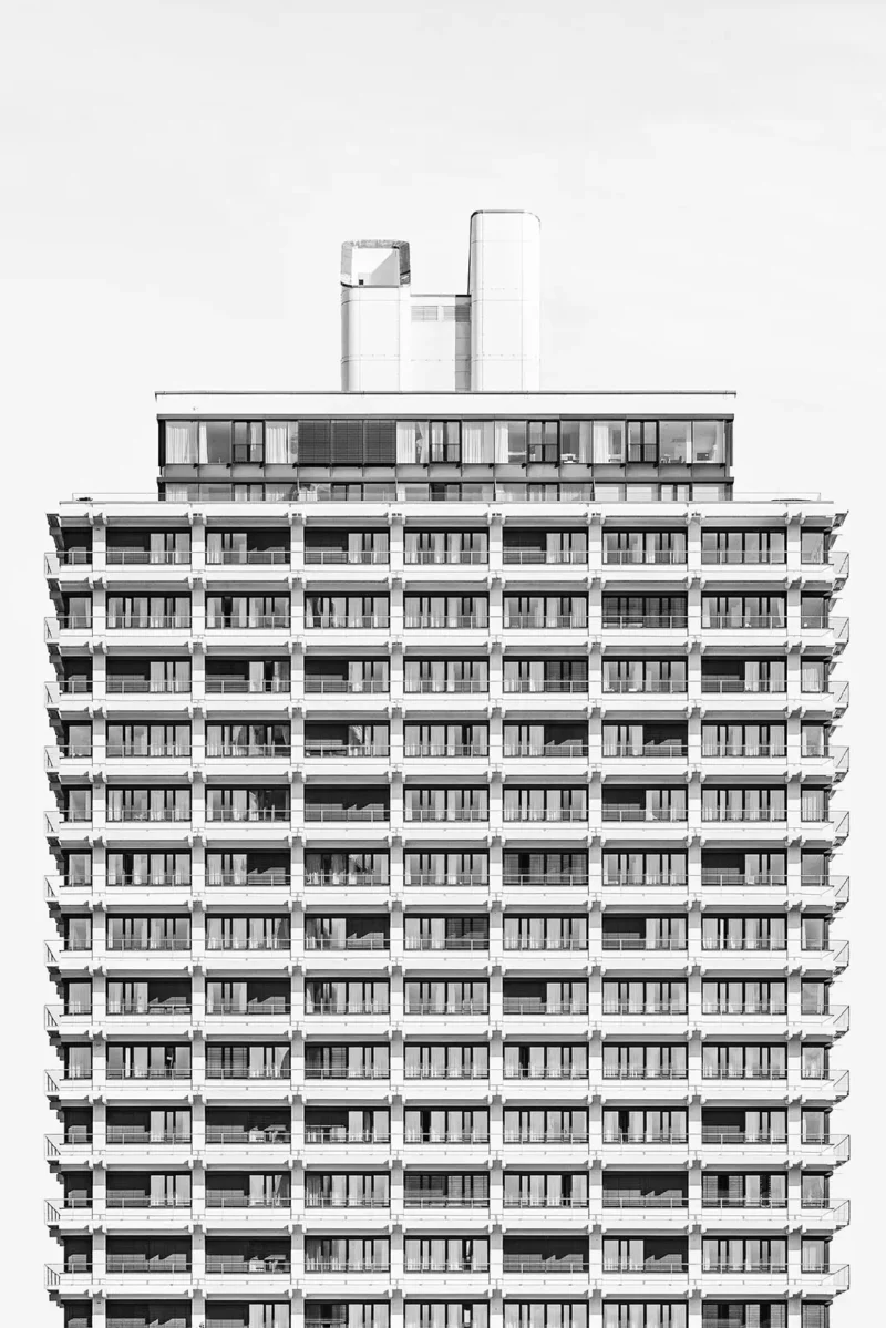 Olympic Village, Munich, Black & White Minimal Architecture Photography, 2021